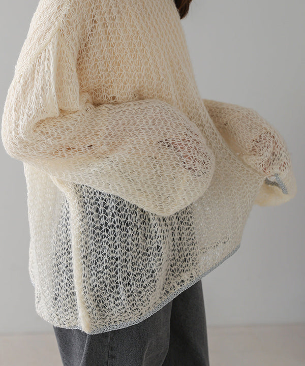 透かし編みニットトップス