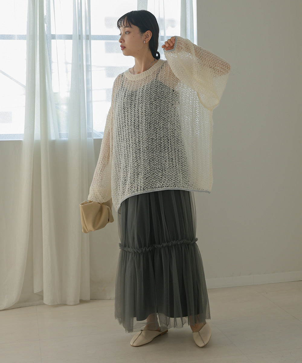 透かし編みニットトップス