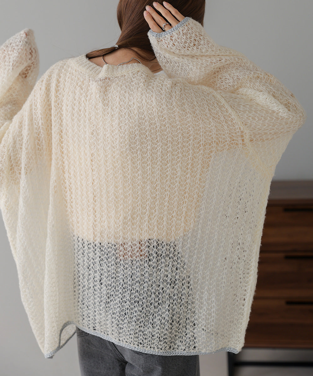透かし編みニットトップス