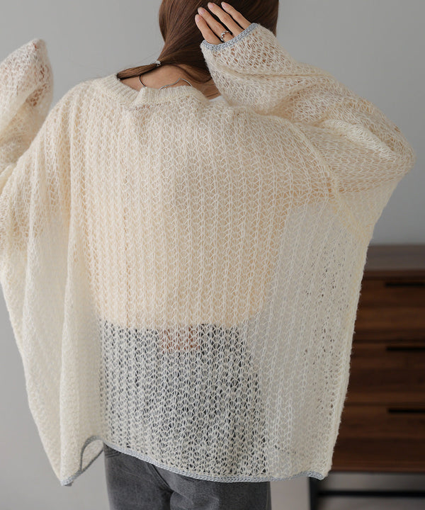 透かし編みニットトップス