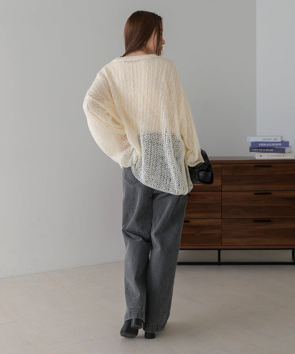 透かし編みニットトップス