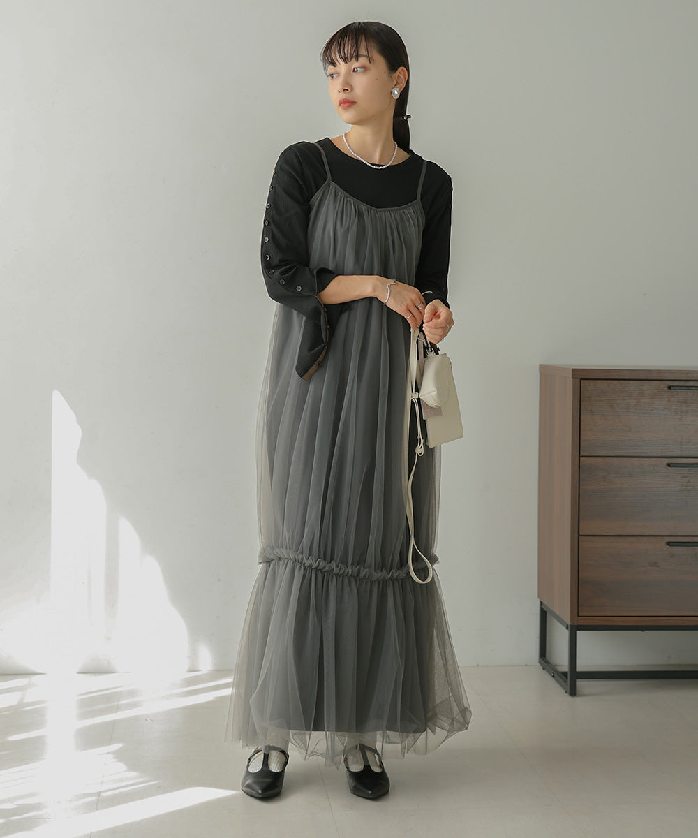 TULLE TIERED CAMISOLE ONEPIECE