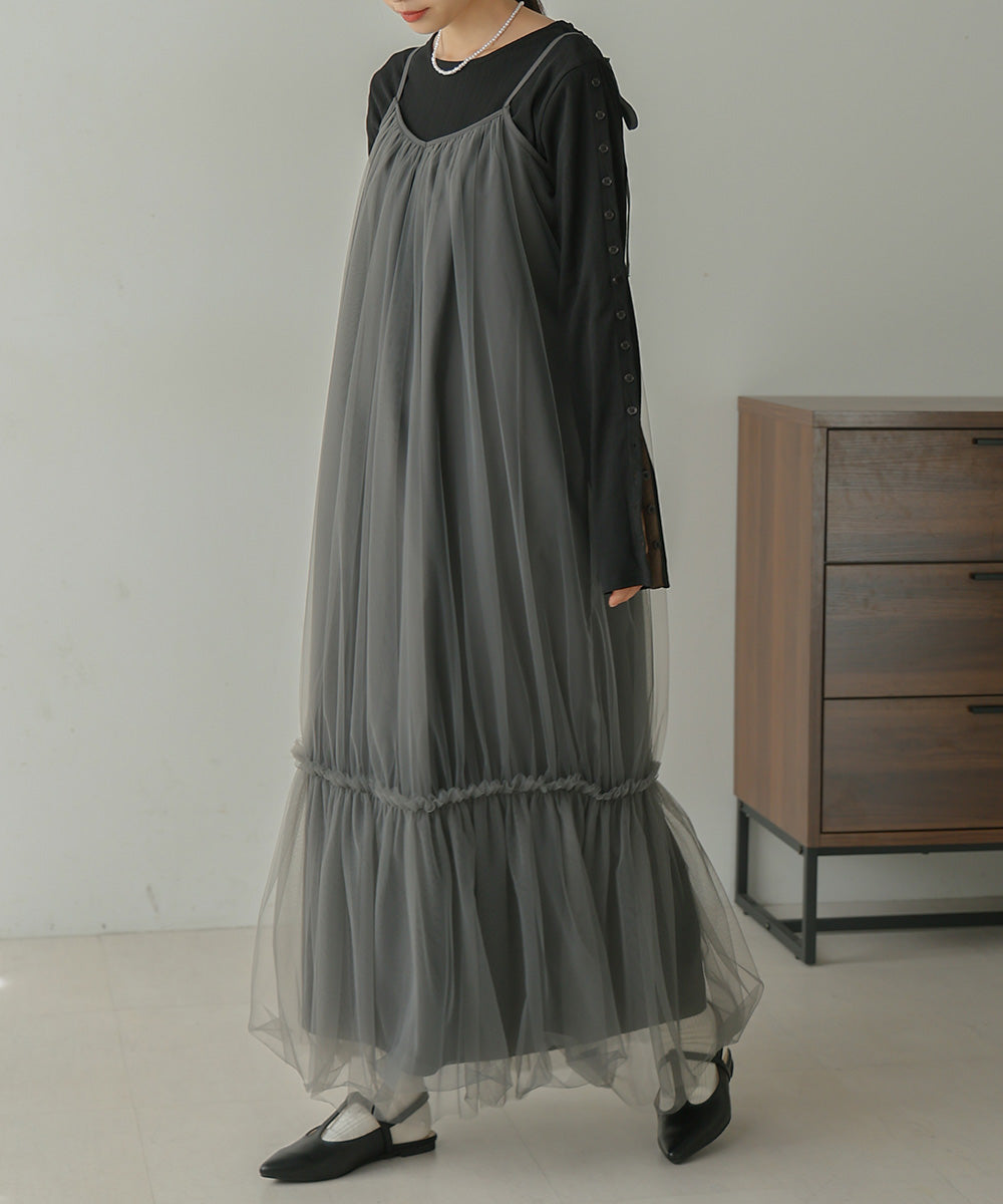 TULLE TIERED CAMISOLE ONEPIECE