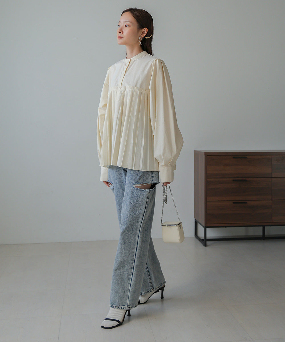 ボリュームスリーブプリーツブラウス