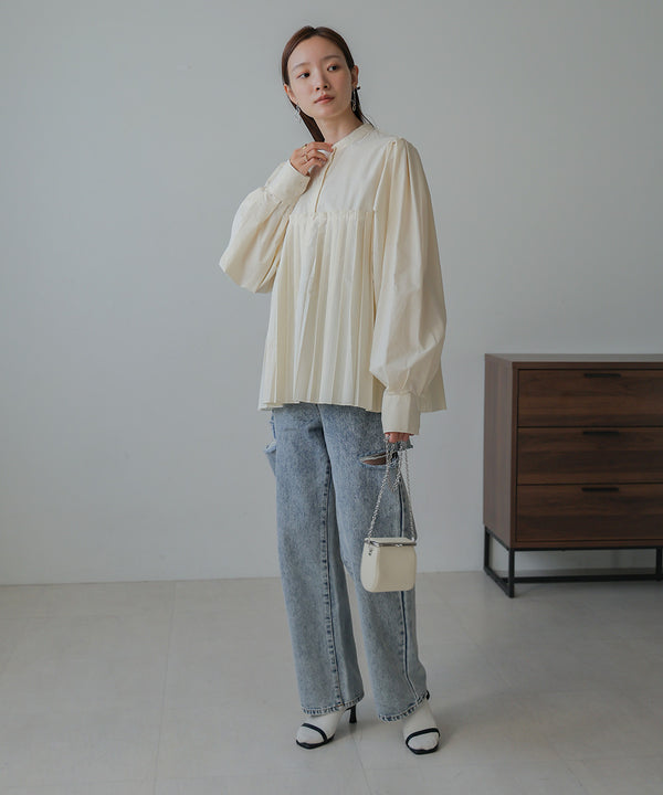 ボリュームスリーブプリーツブラウス