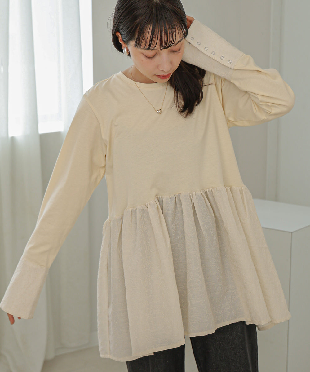 Bab ドットボタンペプラムトップス
