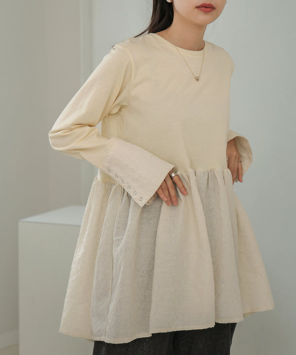 Bab ドットボタンペプラムトップス