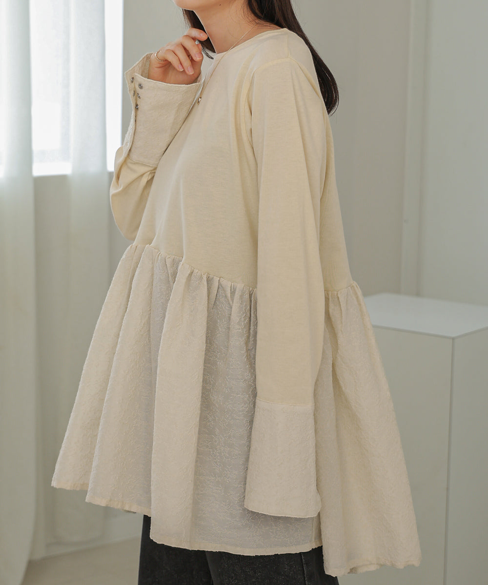 Bab ドットボタンペプラムトップス