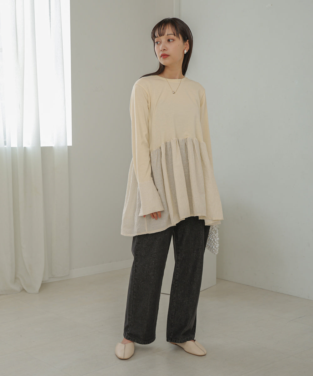 Bab ドットボタンペプラムトップス