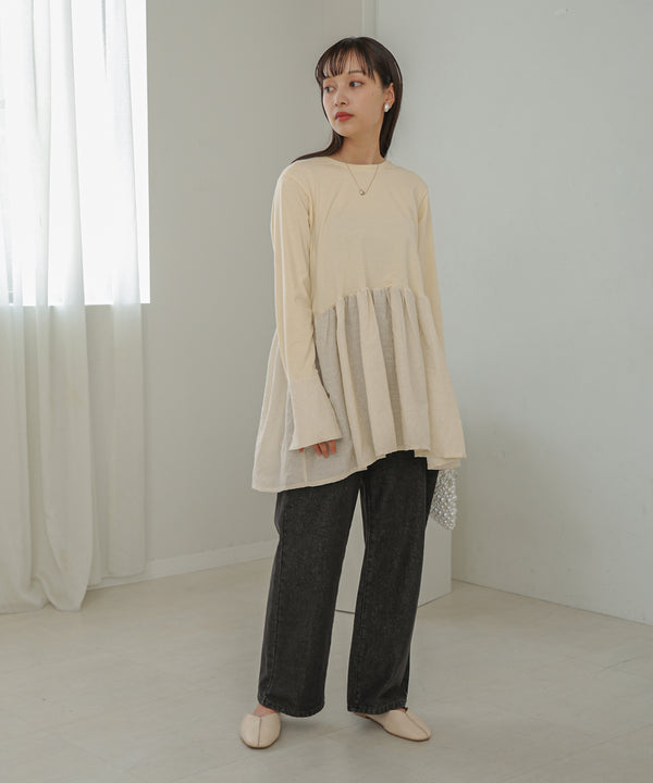 Bab ドットボタンペプラムトップス