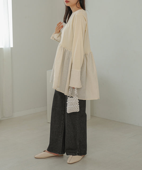 Bab ドットボタンペプラムトップス