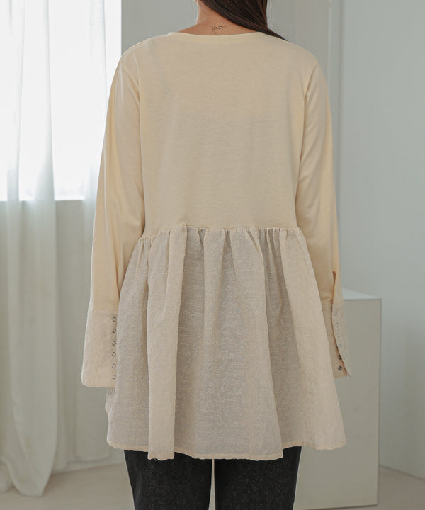 Bab ドットボタンペプラムトップス