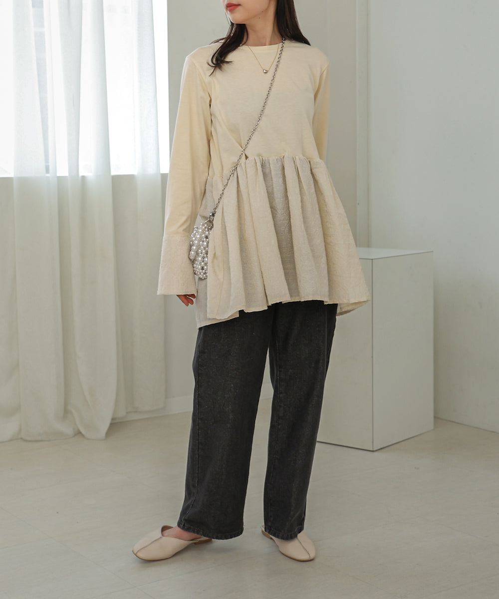 Bab ドットボタンペプラムトップス