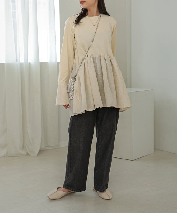 Bab ドットボタンペプラムトップス