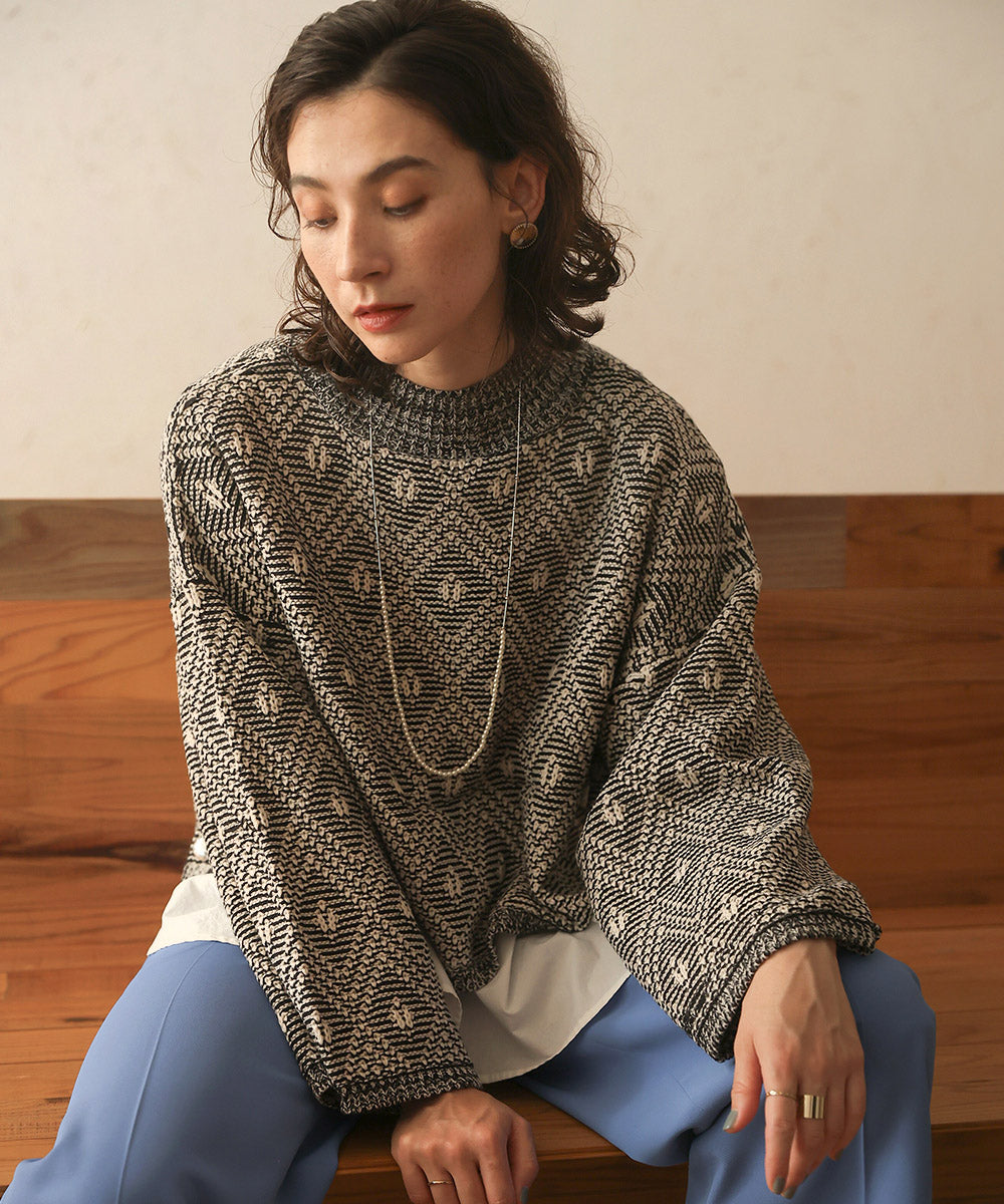 [LOOK掲載]ジャガードクロップニット