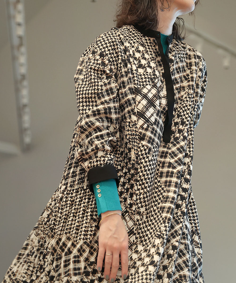 [LOOK掲載]パッチワークチェックプリーツワンピース