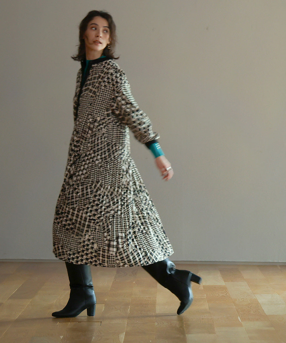 [LOOK掲載]パッチワークチェックプリーツワンピース