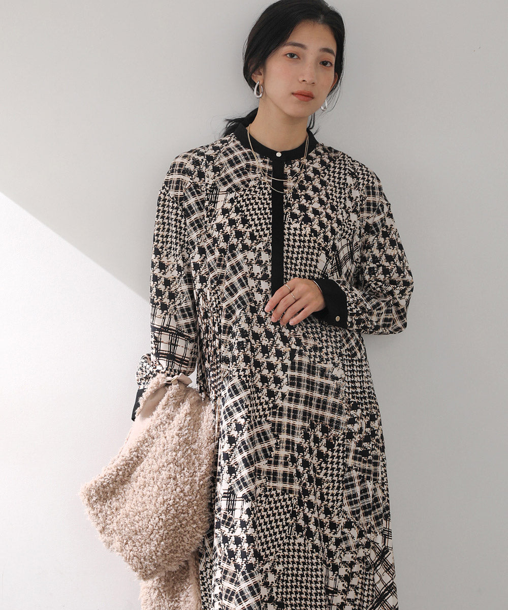 [LOOK掲載]パッチワークチェックプリーツワンピース