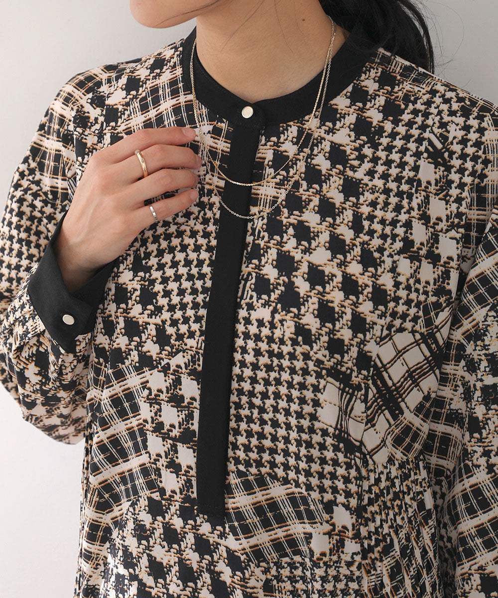 [LOOK掲載]パッチワークチェックプリーツワンピース