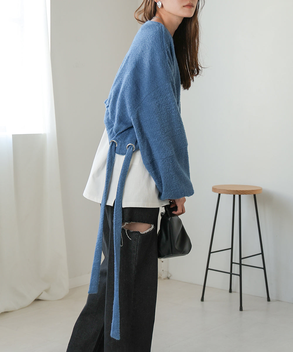裾ドロストシャギーショート丈トップス