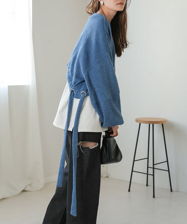 裾ドロストシャギーショート丈トップス