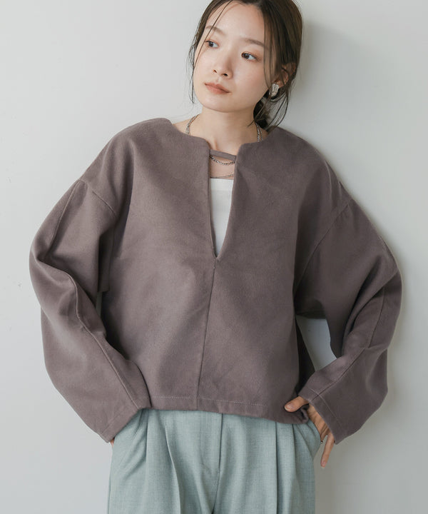 前後2WAYウールライクキーネックプルオーバー