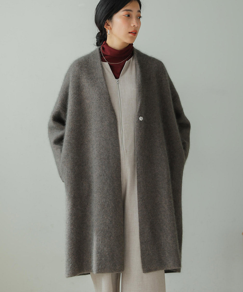 [LOOK掲載]ラクーン混ダブルフェイスニットコーディガン