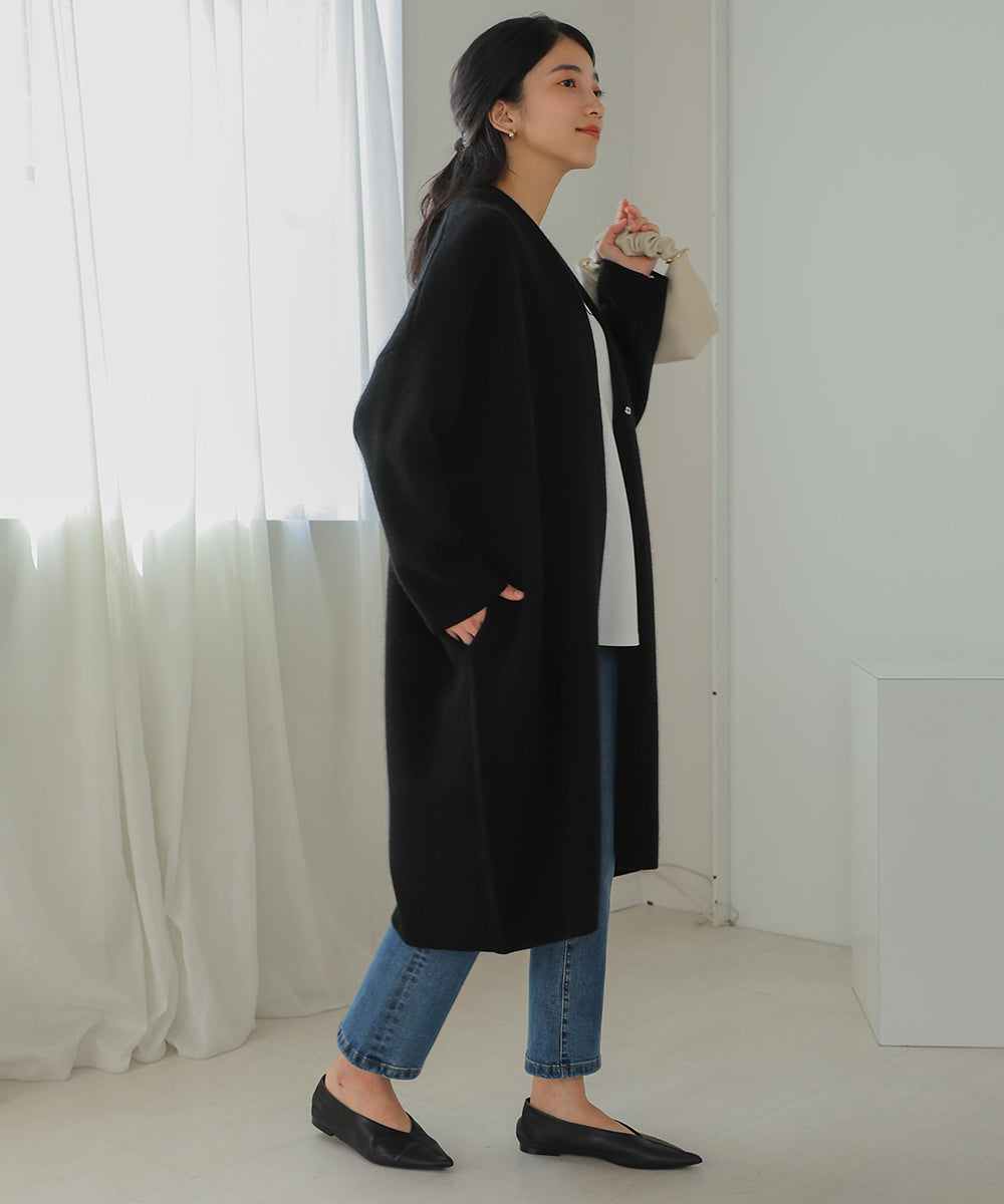 [LOOK掲載]ラクーン混ダブルフェイスニットコーディガン