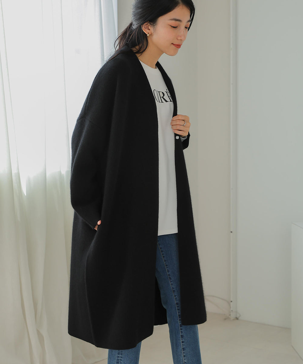 [LOOK掲載]ラクーン混ダブルフェイスニットコーディガン
