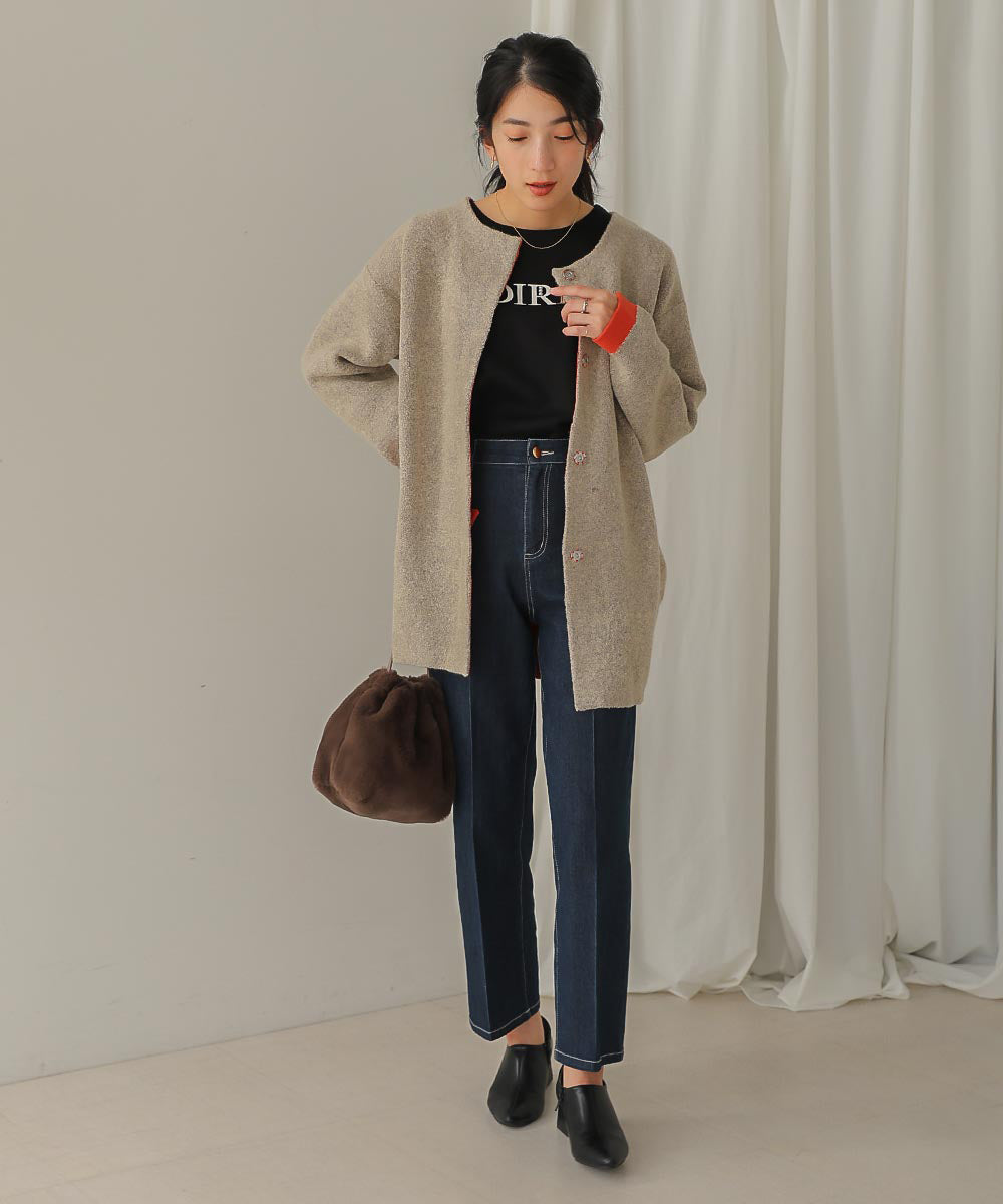 ブークレダブルフェイスニットコーディガン