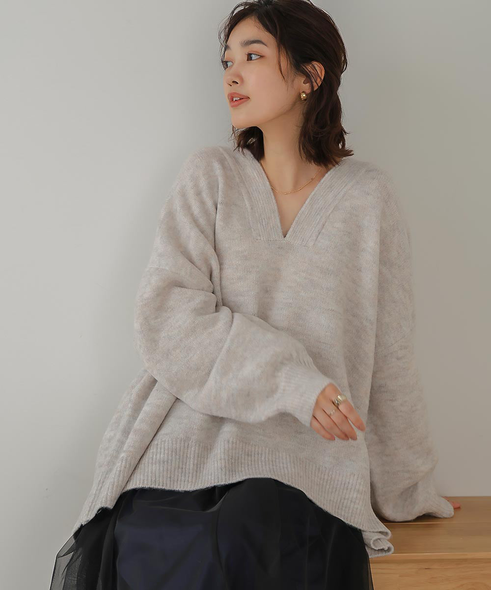 [WEB限定]カフタンカラーニットプルオーバー