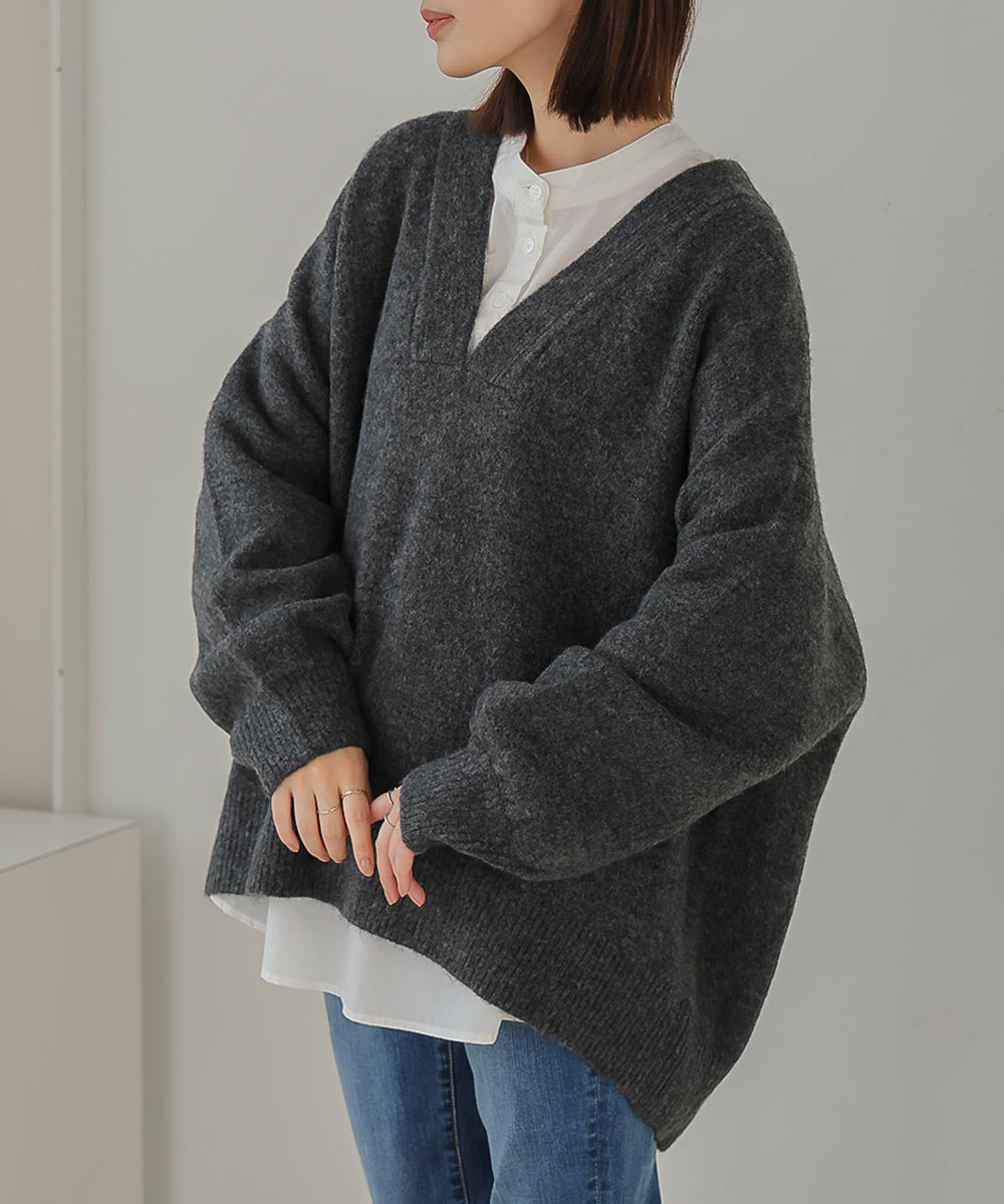 WEB限定]カフタンカラーニットプルオーバー