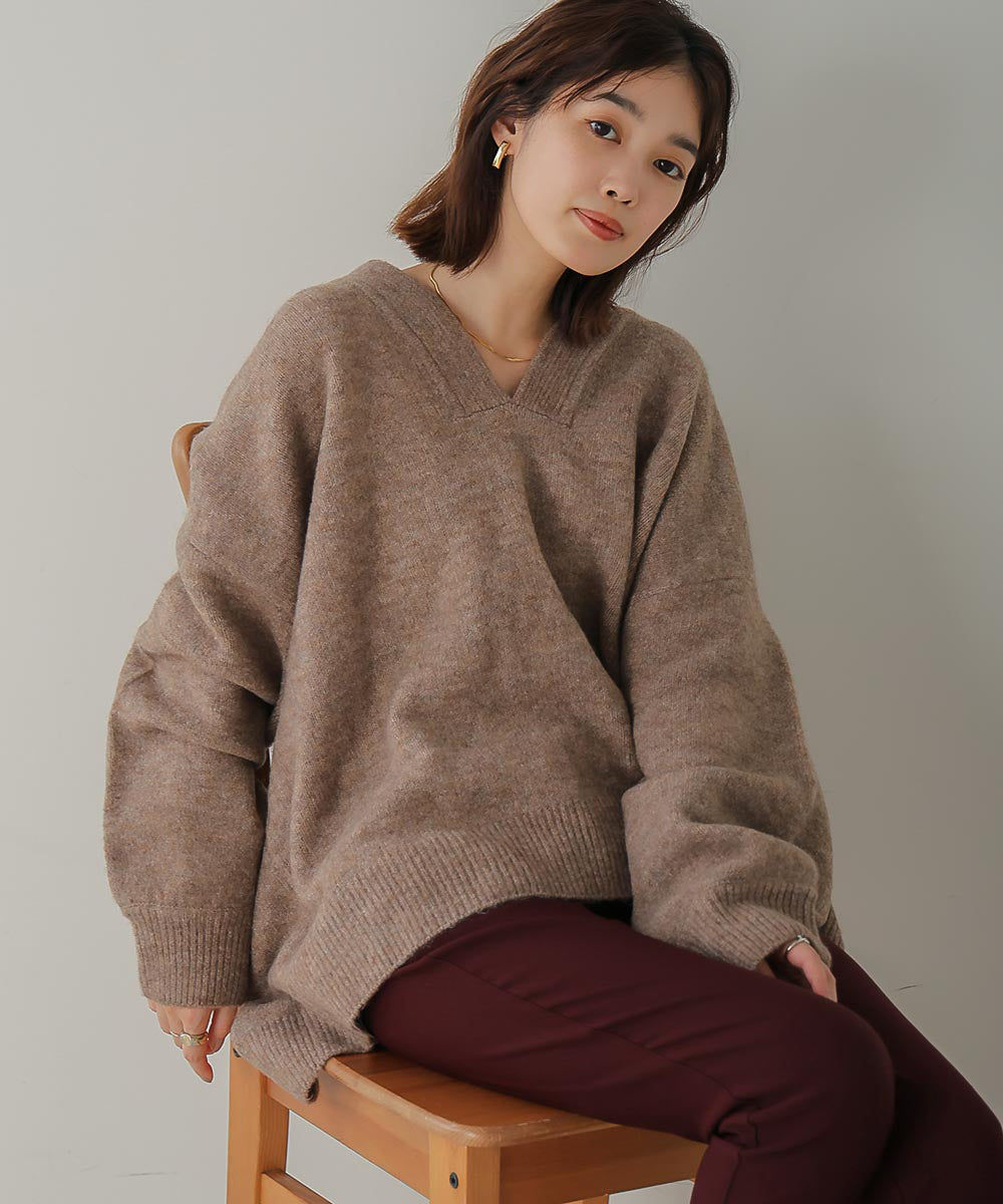[WEB限定]カフタンカラーニットプルオーバー