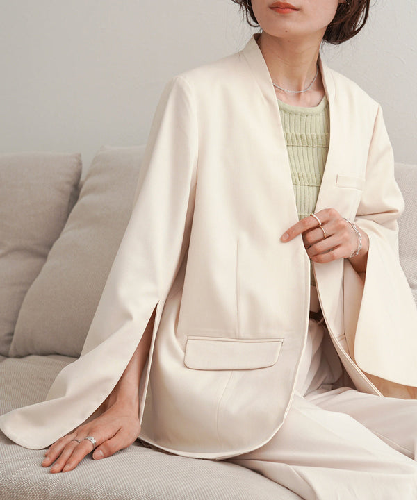 【オケージョンドレス/結婚式/2サイズ展開/SET ITEM/インナー付き/裏地付き】袖スリットジャケット