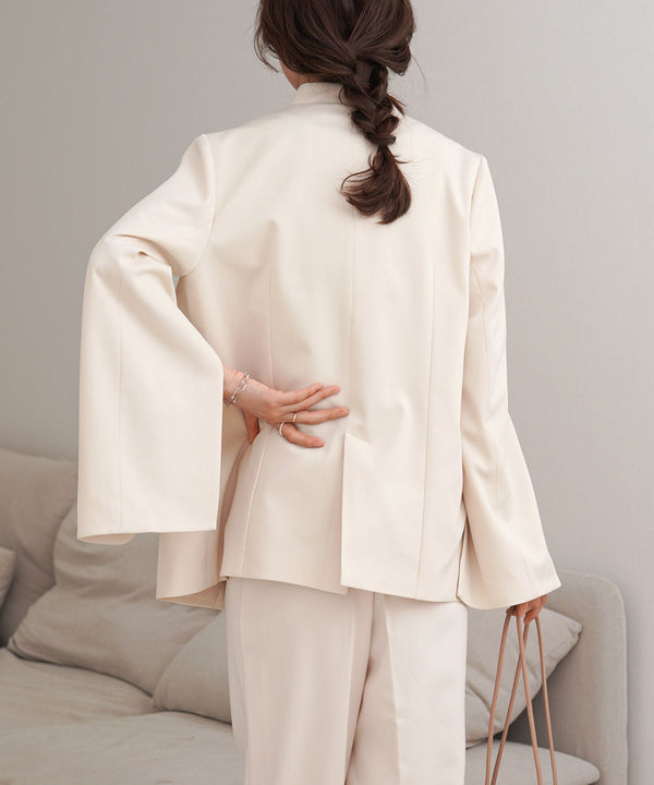 【オケージョンドレス/結婚式/2サイズ展開/SET ITEM/インナー付き/裏地付き】袖スリットジャケット