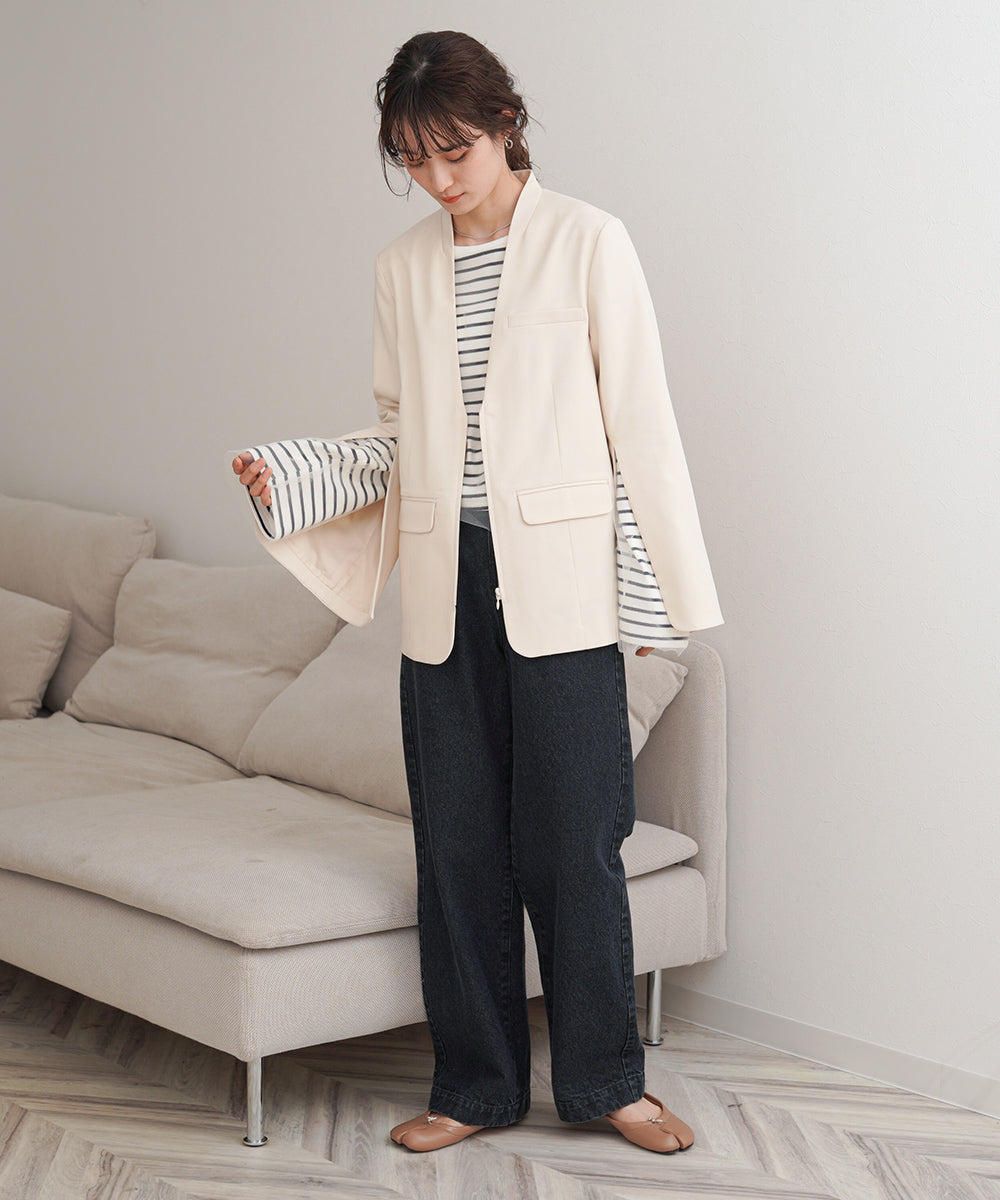 【オケージョンドレス/結婚式/2サイズ展開/SET ITEM/インナー付き/裏地付き】袖スリットジャケット