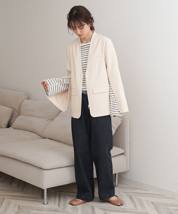 【オケージョンドレス/結婚式/2サイズ展開/SET ITEM/インナー付き/裏地付き】袖スリットジャケット