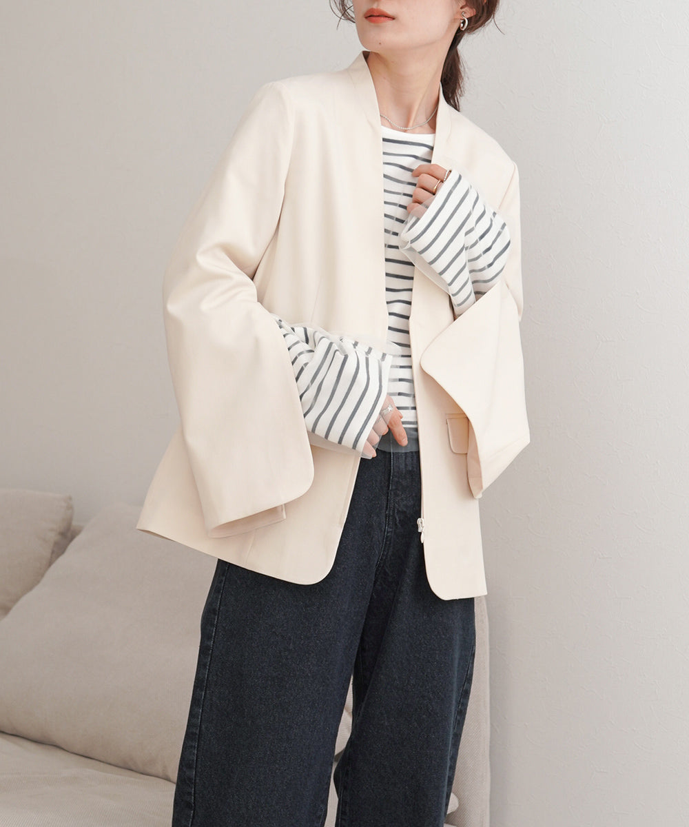 【オケージョンドレス/結婚式/2サイズ展開/SET ITEM/インナー付き/裏地付き】袖スリットジャケット