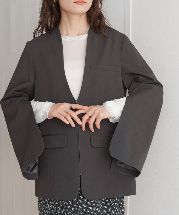 【オケージョンドレス/結婚式/2サイズ展開/SET ITEM/インナー付き/裏地付き】袖スリットジャケット