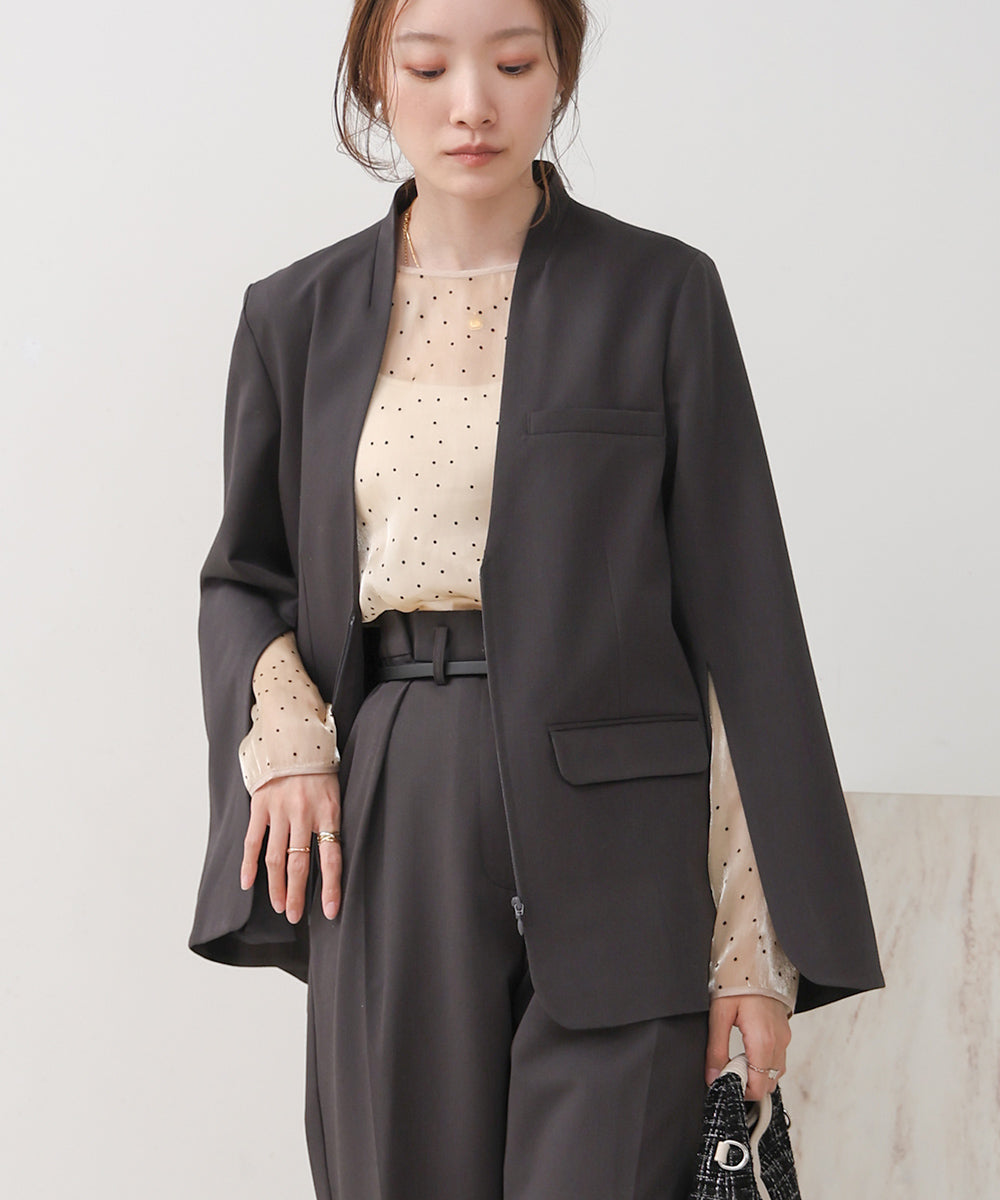 【オケージョンドレス/結婚式/2サイズ展開/SET ITEM/インナー付き/裏地付き】袖スリットジャケット