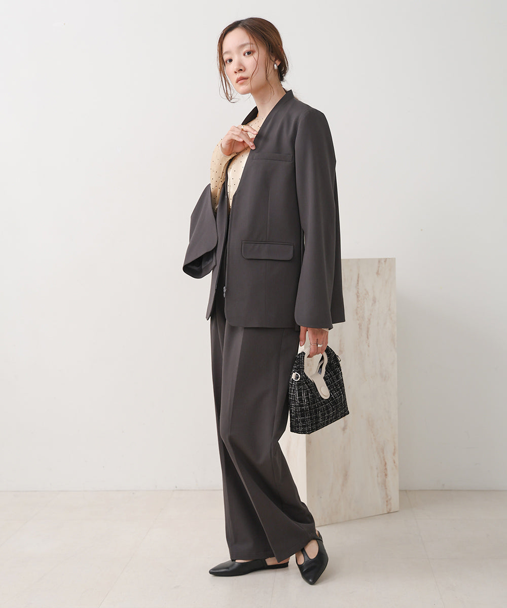 【オケージョンドレス/結婚式/2サイズ展開/SET ITEM/インナー付き/裏地付き】袖スリットジャケット