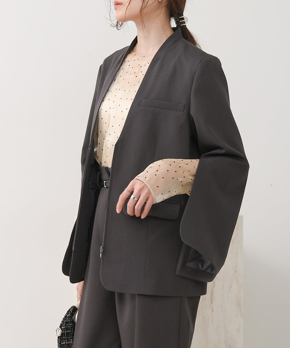【オケージョンドレス/結婚式/2サイズ展開/SET ITEM/インナー付き/裏地付き】袖スリットジャケット