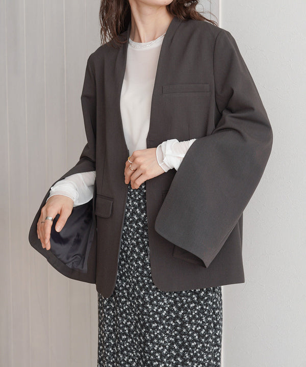 【オケージョンドレス/結婚式/2サイズ展開/SET ITEM/インナー付き/裏地付き】袖スリットジャケット