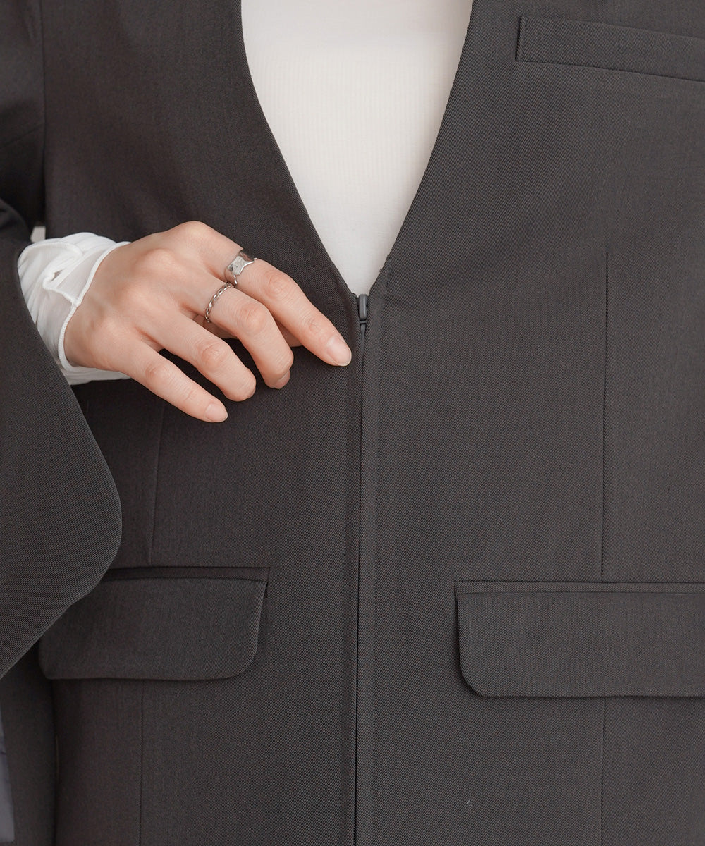 【オケージョンドレス/結婚式/2サイズ展開/SET ITEM/インナー付き/裏地付き】袖スリットジャケット