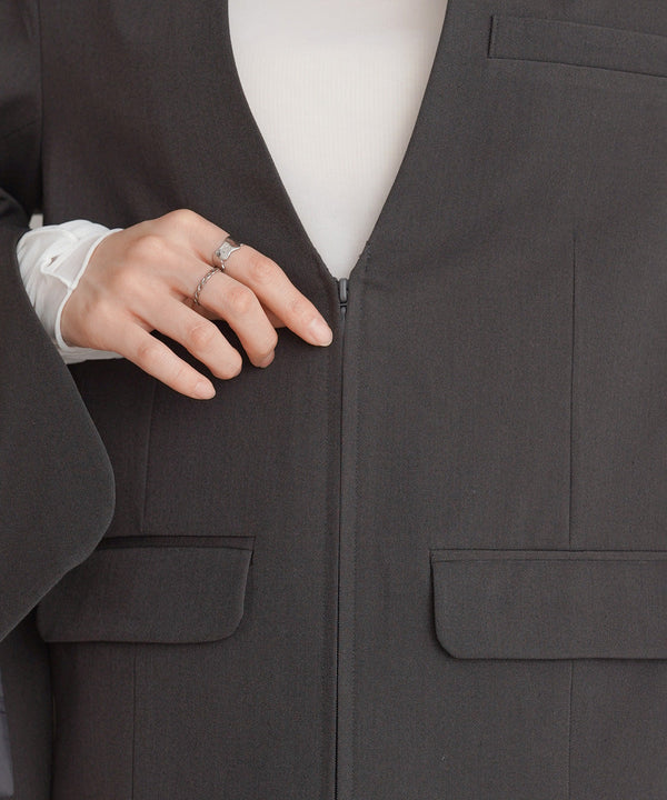 【オケージョンドレス/結婚式/2サイズ展開/SET ITEM/インナー付き/裏地付き】袖スリットジャケット