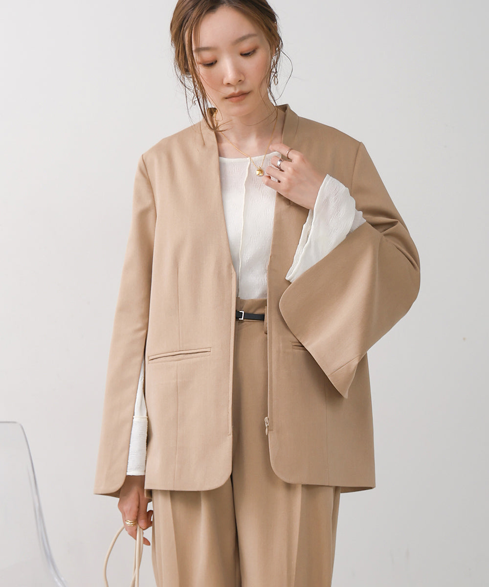 【オケージョンドレス/結婚式/2サイズ展開/SET ITEM/インナー付き/裏地付き】袖スリットジャケット