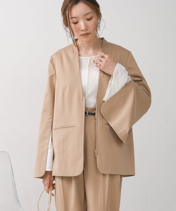 【オケージョンドレス/結婚式/2サイズ展開/SET ITEM/インナー付き/裏地付き】袖スリットジャケット