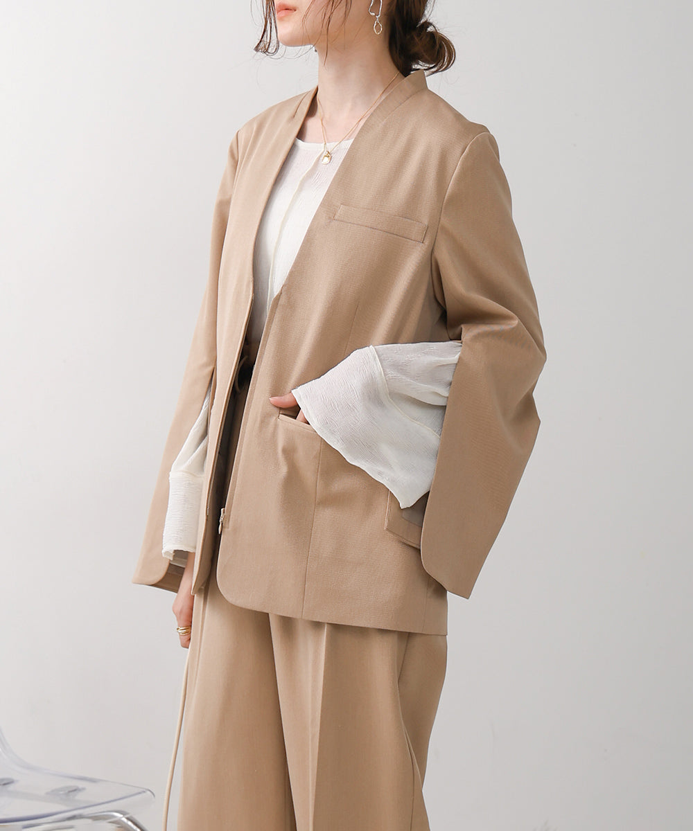 【オケージョンドレス/結婚式/2サイズ展開/SET ITEM/インナー付き/裏地付き】袖スリットジャケット