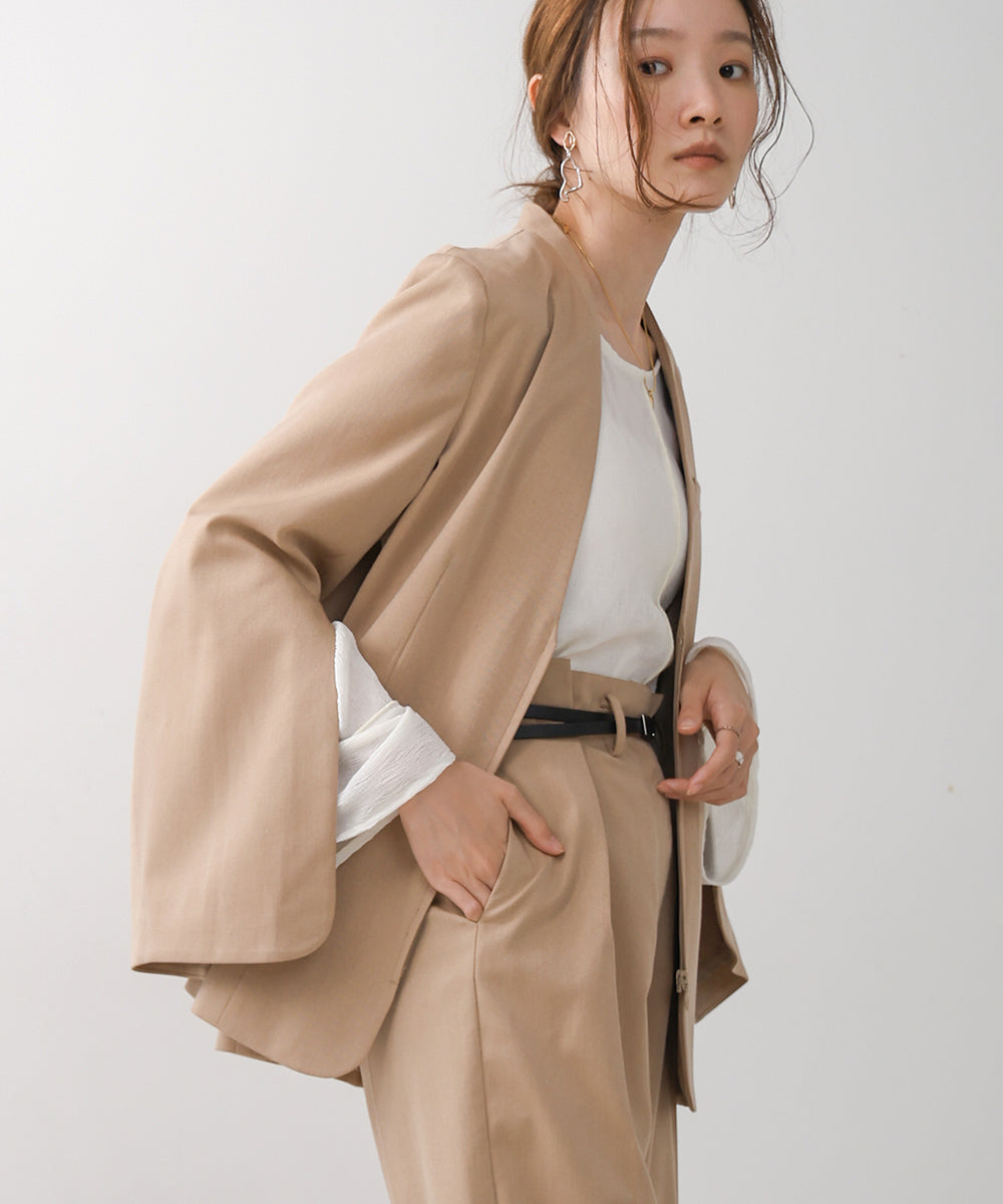 【オケージョンドレス/結婚式/2サイズ展開/SET ITEM/インナー付き/裏地付き】袖スリットジャケット