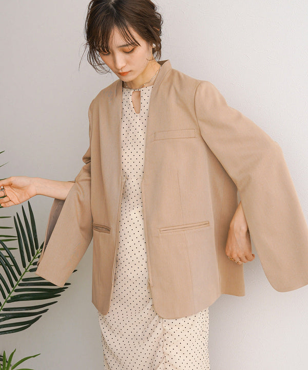 【オケージョンドレス/結婚式/2サイズ展開/SET ITEM/インナー付き/裏地付き】袖スリットジャケット